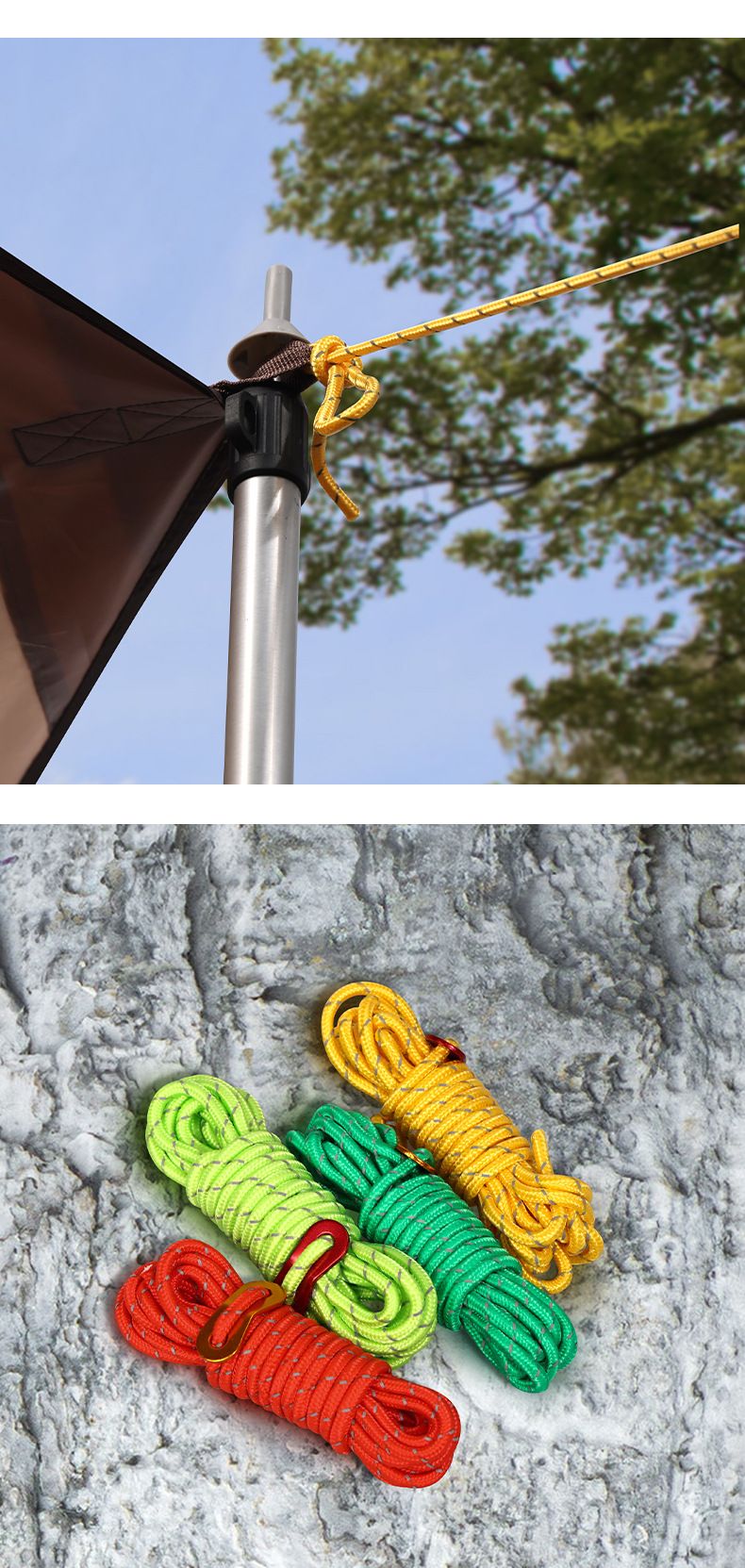 Cuerda reflectante para tienda de campaña al aire libre, cuerda de viento, hebilla para toldo, cuerda de viento, poste de 4 m de grosor, cuerda fija, cuerda de campamento, cuerda de ajuste_voghion.com