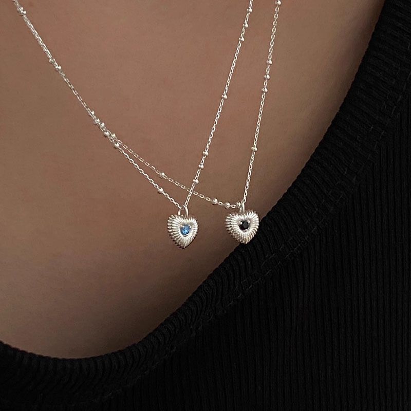 S Reines Silber Vertikales Muster Eingelegter Diamant Kleine Herz Halskette Für Frauen Ins Nischen Design Persönlichkeit Süß Cool_voghion.com