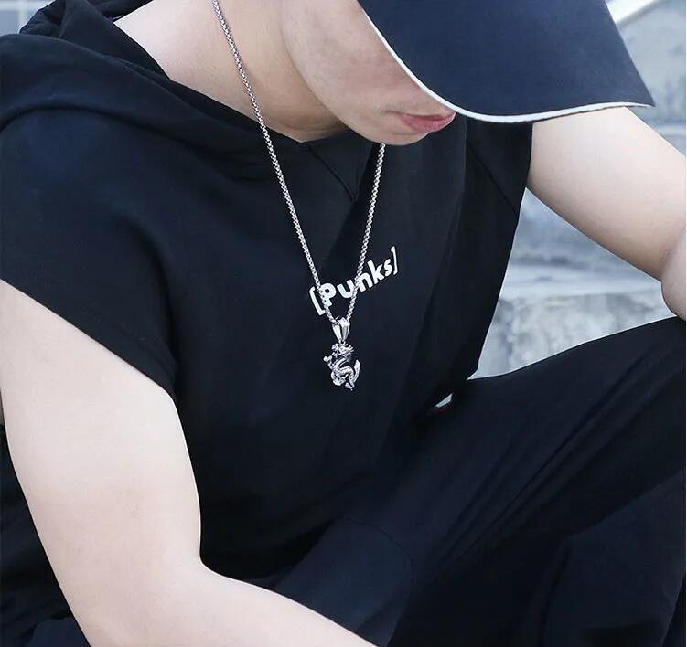 Zodiac Dragon Pendant Stainless Steel Men's Faucet Pendant Punk Fashion Dragon Necklace_voghion.com