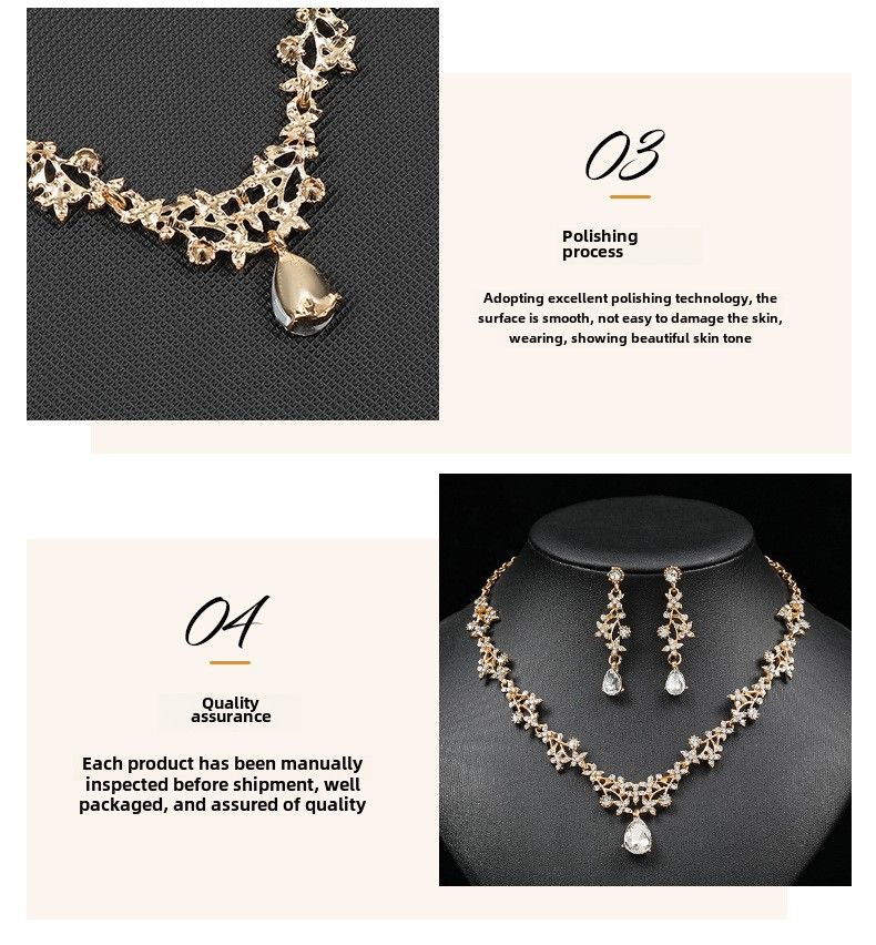 Factory Direct Korean bridal necklace earrings two-piece set women's short drop-shaped pendant elegant all-match clavicle chain_voghion.com