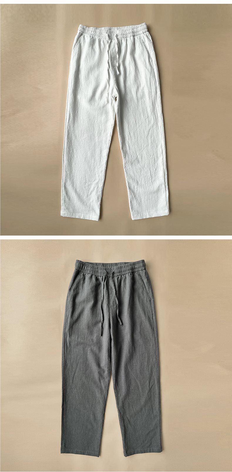 Herrenbekleidung Herrenhose aus Leinen und Baumwolle – Sommerhose mit lockerer Passform, geradem Bein, atmungsaktiv und mit tiefem Schritt für große und lange Körpergrößen_voghion.com