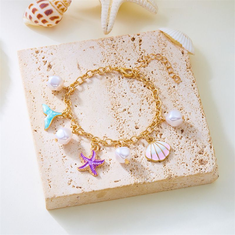 New Fashion Versatile Summer Beach Starfish Shell Pearl Pendant Bracelet_voghion.com