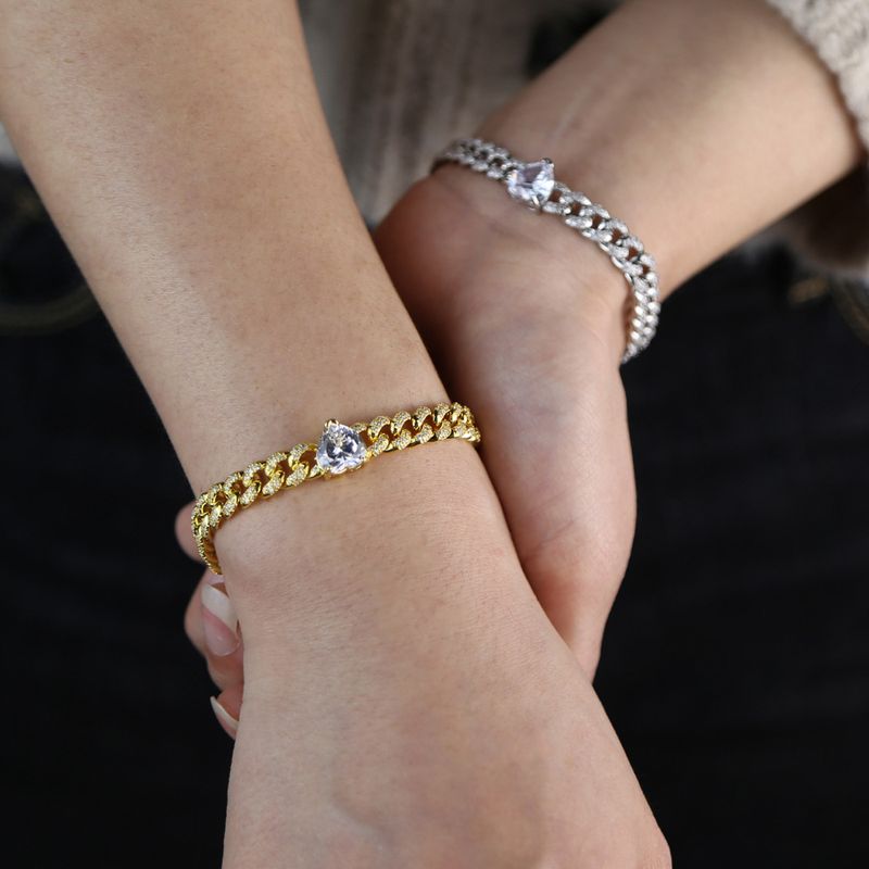 Heart Shaped Zircon Chain Bracelet With Diamonds And Full Diamond Hip Hop New Hip Hop Ladies Bracelet_voghion.com