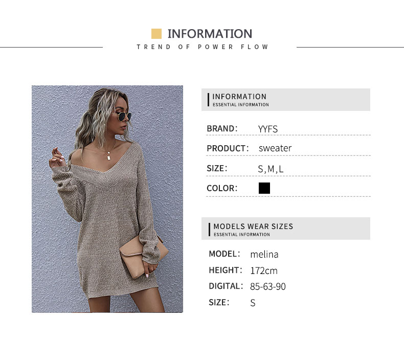 V-neck Long-sleeved Sweater Mid-length Lazy Home Sweater Pullover_voghion.com