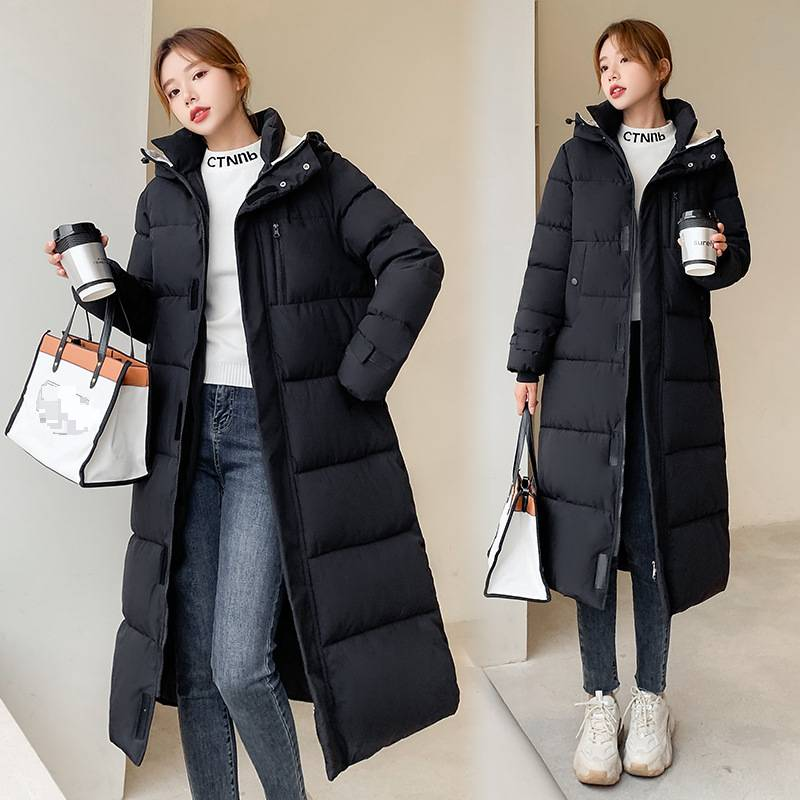Dameskleding Donsjack van katoen Dames Mid-Lengte Overknee Winter Losse Capuchon Verdikte Pufferjas_voghion.com