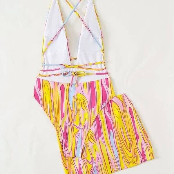 Women's Clothing One Piece Dress With Multi Color Striped Prints, Fashionable Bikini Bikini Three Piece Swimsuit_voghion.com