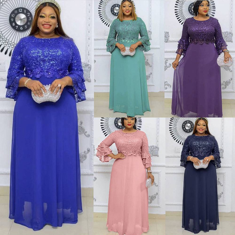 Rochie de damă Plus Size, de primăvară și de vară, banchet, din dantelă grea din șifon_voghion.com