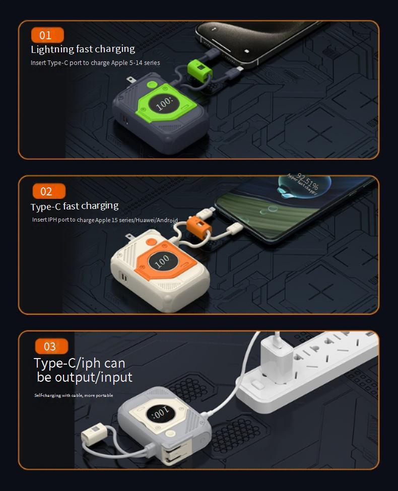 Neue Power Bank mit superschneller Aufladung, großer Kapazität, 20.000 mAh, kabellos, tragbar, AC-Stecker, mobile Stromversorgung_voghion.com