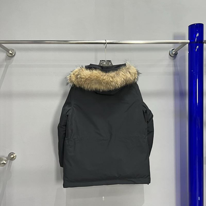 Herrenbekleidung Unisex Parkajacke mit Kapuze und echtem Pelzbesatz – Langer Wintermantel, 96 % weiße Entendaunen, wasserabweisendes Polyester, Streetwear-Mode_voghion.com