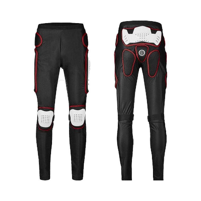 Pantaloni protettivi da moto per la guida fuoristrada - Protezione per ginocchia e stinchi certificata CE - Piastre di protezione in PE resistenti - Nero e rosso - Dalla S alla 4XL_voghion.com
