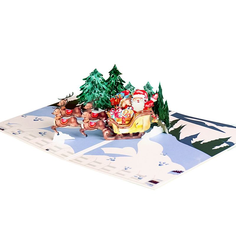 3D-Pop-up-Weihnachtskarten mit Musik und Lichtern – Festliche Weihnachtsgrußkarten, handgefertigte Papierskulpturen-Designs (Weihnachtsmann und Rentier)_voghion.com