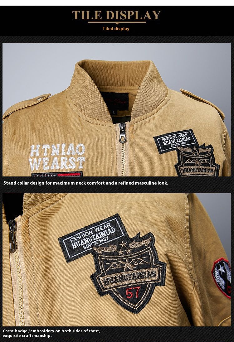 Freizeitjacke aus Baumwolle für Herren – leichte, atmungsaktive, winddichte Bomberjacke für den Außenbereich für Frühling und Herbst (Khaki, Schwarz, Armeegrün)_voghion.com