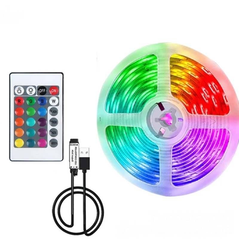 Tira de luces LED RGB de 5 V con control remoto de 24 teclas: barra de luz USB inteligente que cambia de color para retroiluminación de TV, juegos y decoración del hogar._voghion.com