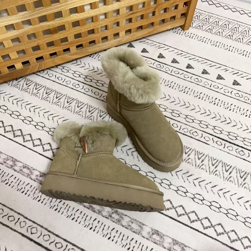 Winter New Short Boots, Cowhide And Wool Snow Boots For Women, Cow Horn Buckle Thick Sole For Warmth And Anti Slip, Thick Snow Boots_voghion.com