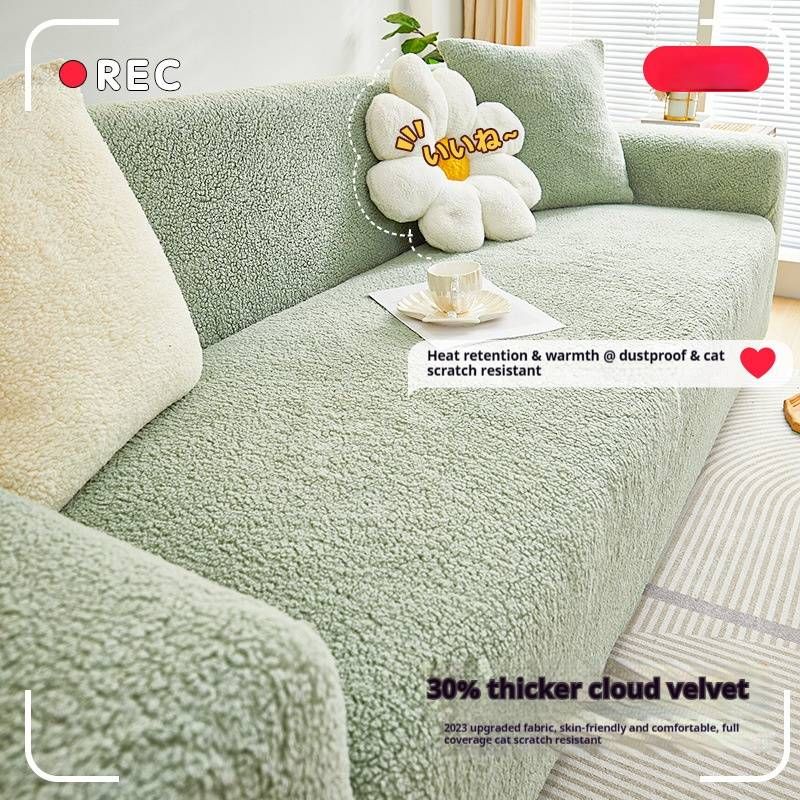 Copridivano elasticizzato in pile ultra morbido Cloud – Vestibilità universale, morbido e resistente ai graffi di gatto, colori moderni e solidi (verde matcha/bianco crema/grigio chiaro)_voghion.com