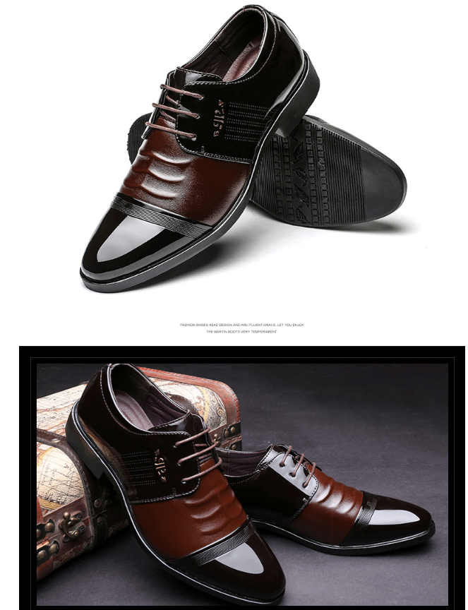 Men's Business Casual Leather Shoes - Pointed Toe Low-Cut Dress Shoes With Lightweight Rubber Sole For Office & Daily Wear (Black/Brown)_voghion.com