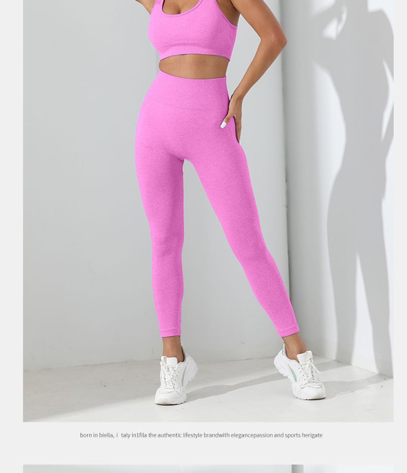 Osnovni 2-delni brezšivni visoko raztegljivi komplet za jogo in telovadnico s križnim hrbtom, pajkice s kontrolo trebuha in boki_voghion.com