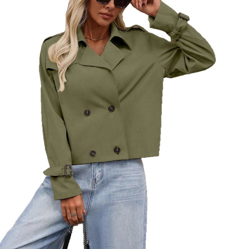 Dames trenchcoat met dubbele rij knopen - klassiek ontwerp met korte revers, waterafstotende polyester jas voor herfst en winter_voghion.com