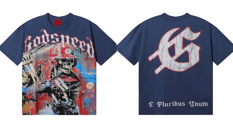 Maglietta casual a maniche corte da uomo con stampa Godspeed Skull, Dream Team, Statua della Libertà, di alta qualità_voghion.com