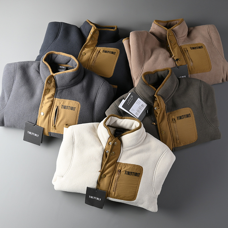 UK single 600g heavy plush thickened double-sided fleece autumn/winter couple outdoor standing collar casual jacket_voghion.com