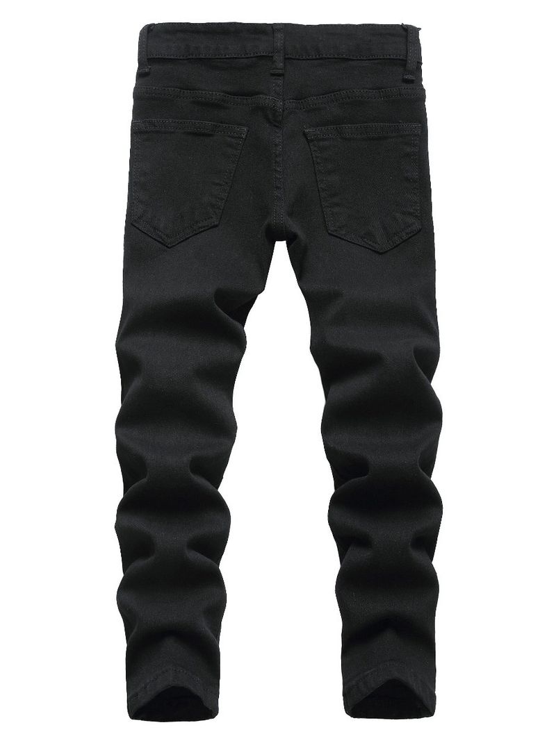Calça jeans reta para mãe e filho, rasgada e moderna, calça jeans_voghion.com