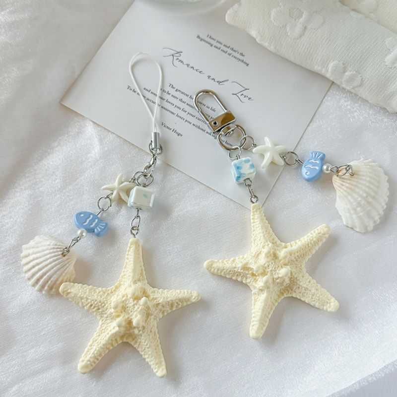 Schlüsselanhänger mit Muscheldekor, Seestern, Handyanhänger, Taschenaccessoire_voghion.com