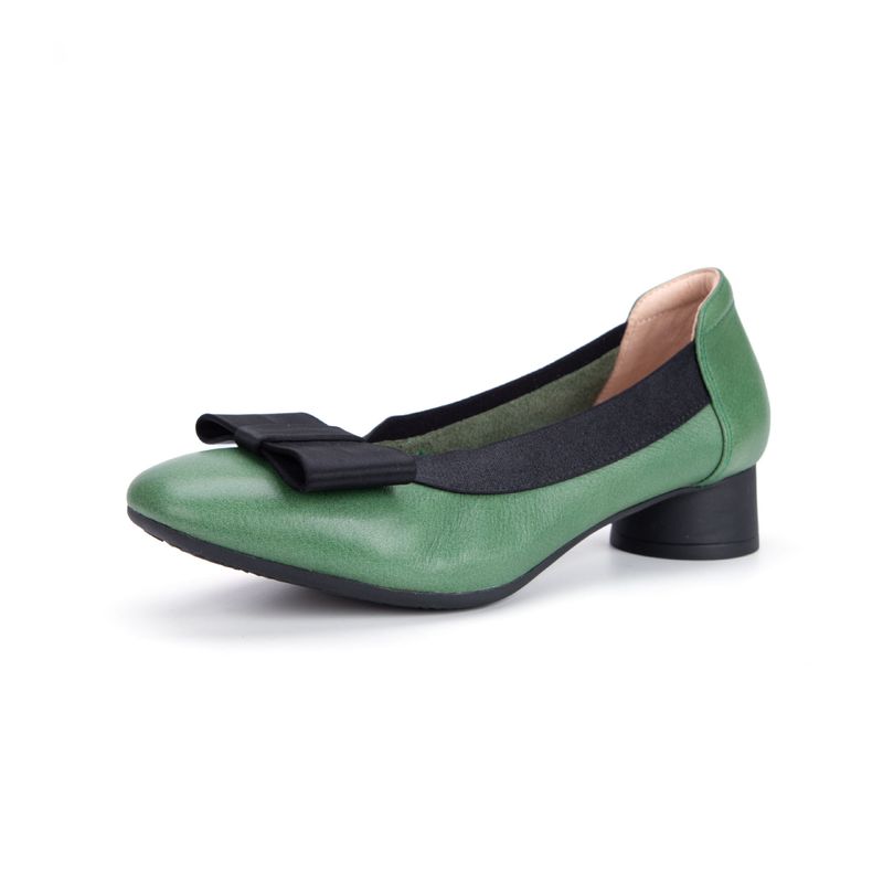 Oberschicht aus echtem Rindsleder, vielseitige Damenschuhe mit mittelhohem Absatz und flacher Öffnung und Schleife für Pendeln und Arbeit_voghion.com