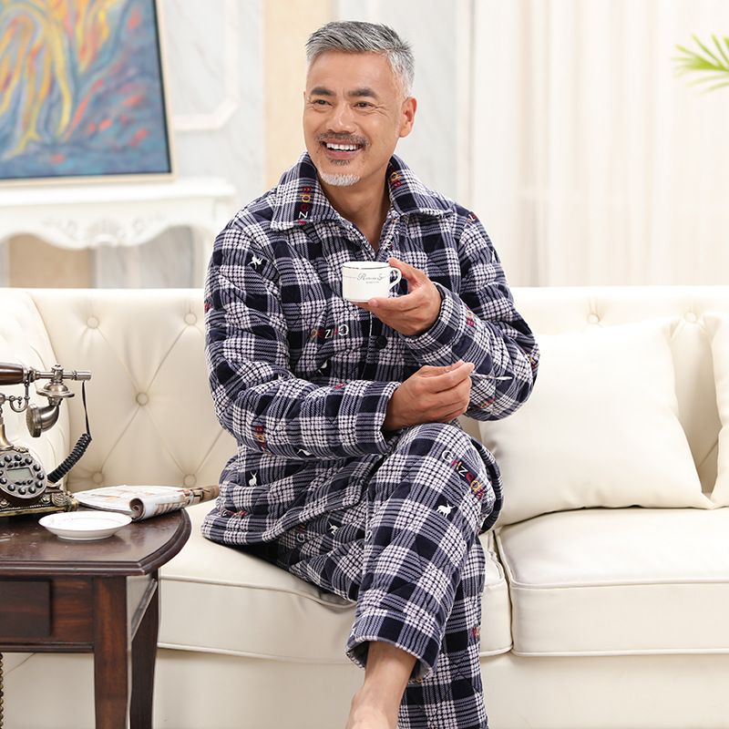 Winter Warm Loungewear Thickened Skin-friendly And Comfortable Pajamas Long-sleeved Trousers Lapel Set_voghion.com