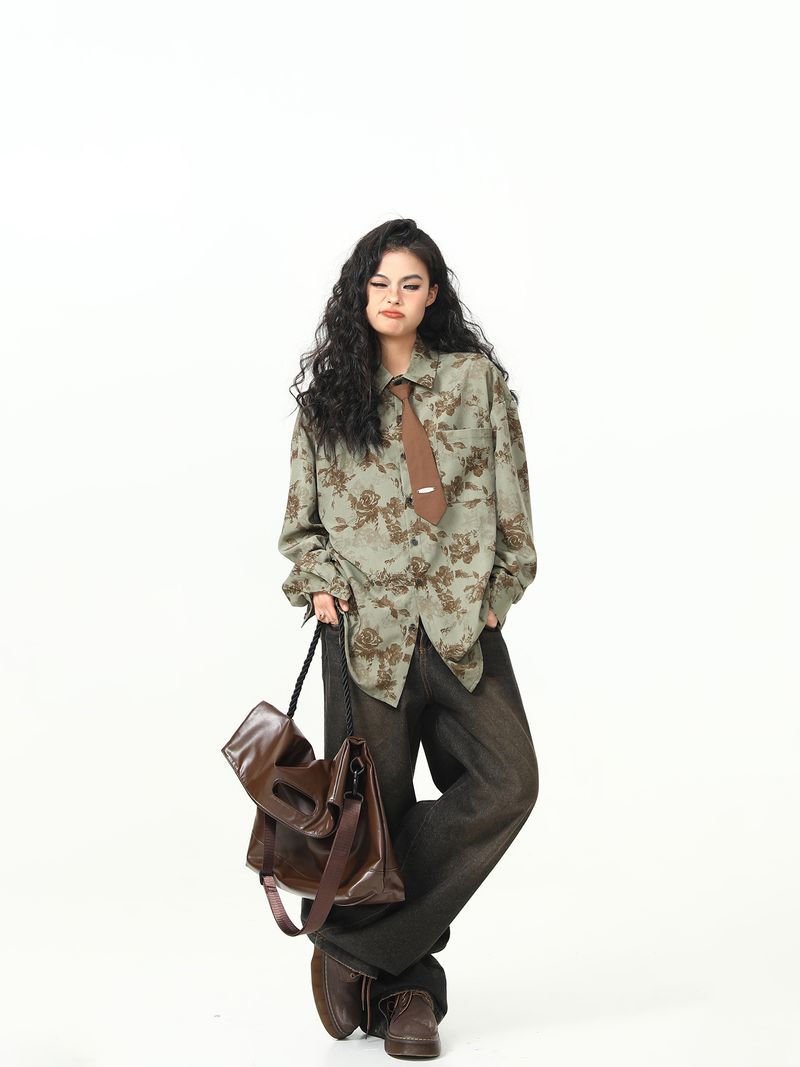 Camicia estiva ampia e alla moda in stile americano, a maniche corte, stile vintage floreale, stile Wild Azi, per donna_voghion.com