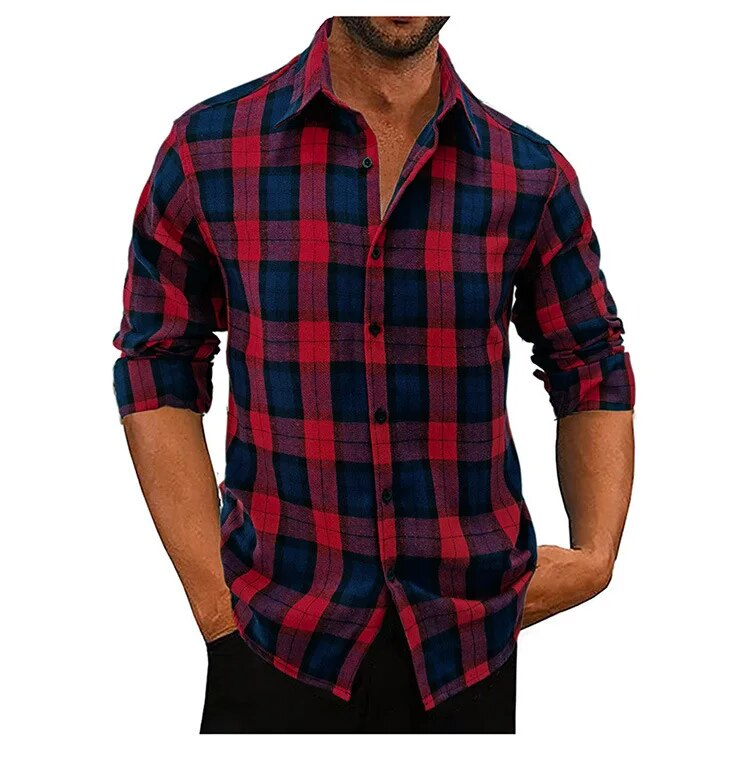 Frühling Herbst Neue Flanell Langarm Kariertes Hemd Männer Casual Lose Einreiher Revers Hemd Männlich Kostenloser Versand Artikel Für männer_voghion.com