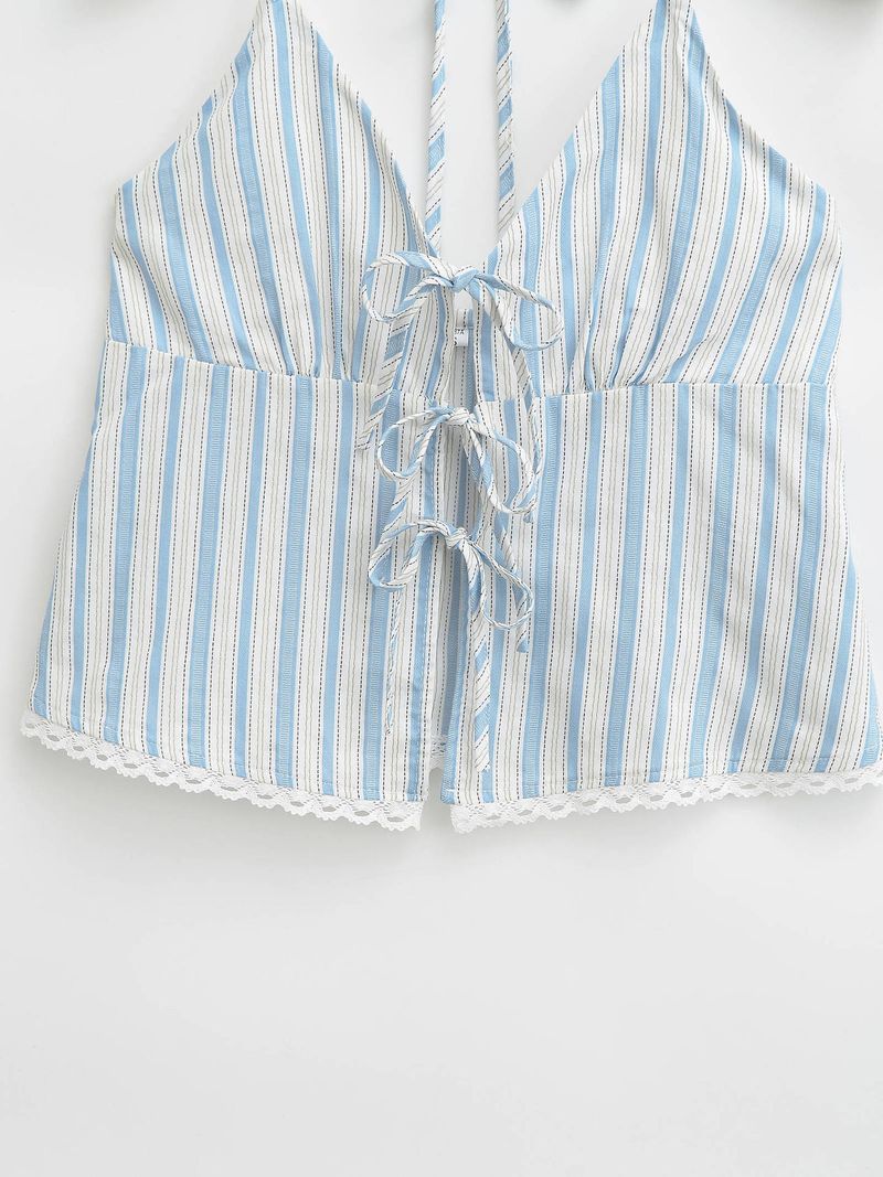 Design di abbigliamento alla moda da donna con strisce di colore a contrasto e cinturino al collo_voghion.com