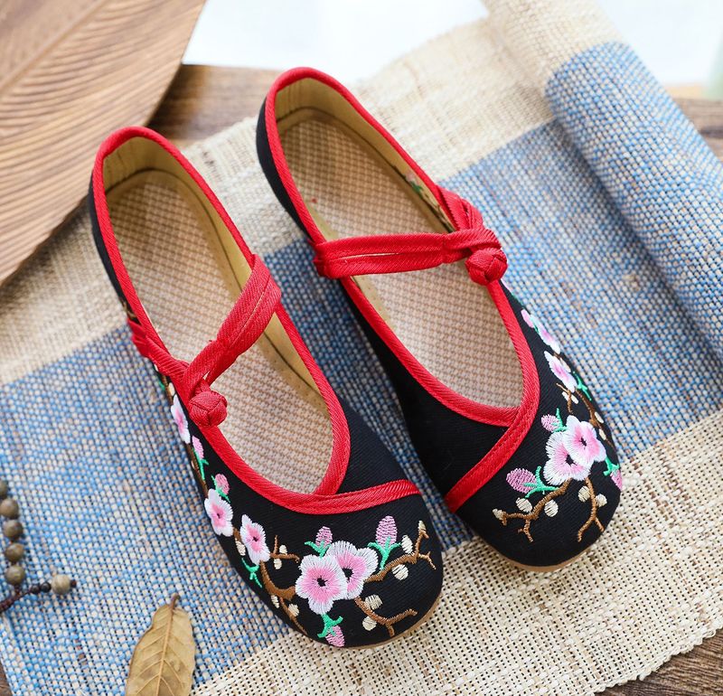 Scarpe da ballo quadrato in tessuto ricamato, con punta bassa, tacco basso, scarpe singole da donna primaverili e autunnali_voghion.com