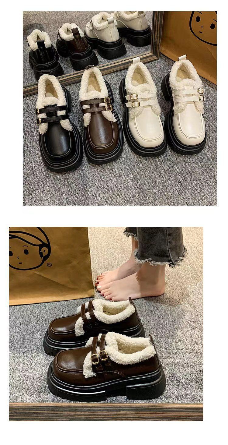 Mocassini invernali in pelle da donna in stile britannico, foderati in pile, suola spessa e soffici, nuove scarpe singole in cotone caldo 2025_voghion.com