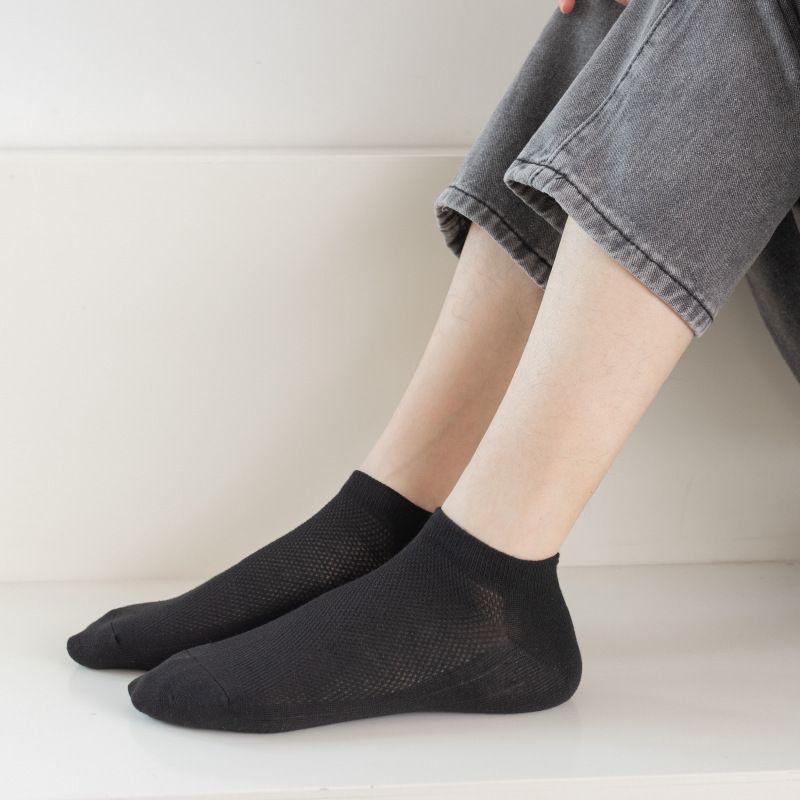 2025d Spring Summer Mid-Calf Men's Pure Cotton Deodorant Sweat-Absorbing Sports Short Thin Breathable Mesh Low-Cut Boat Socks_voghion.com