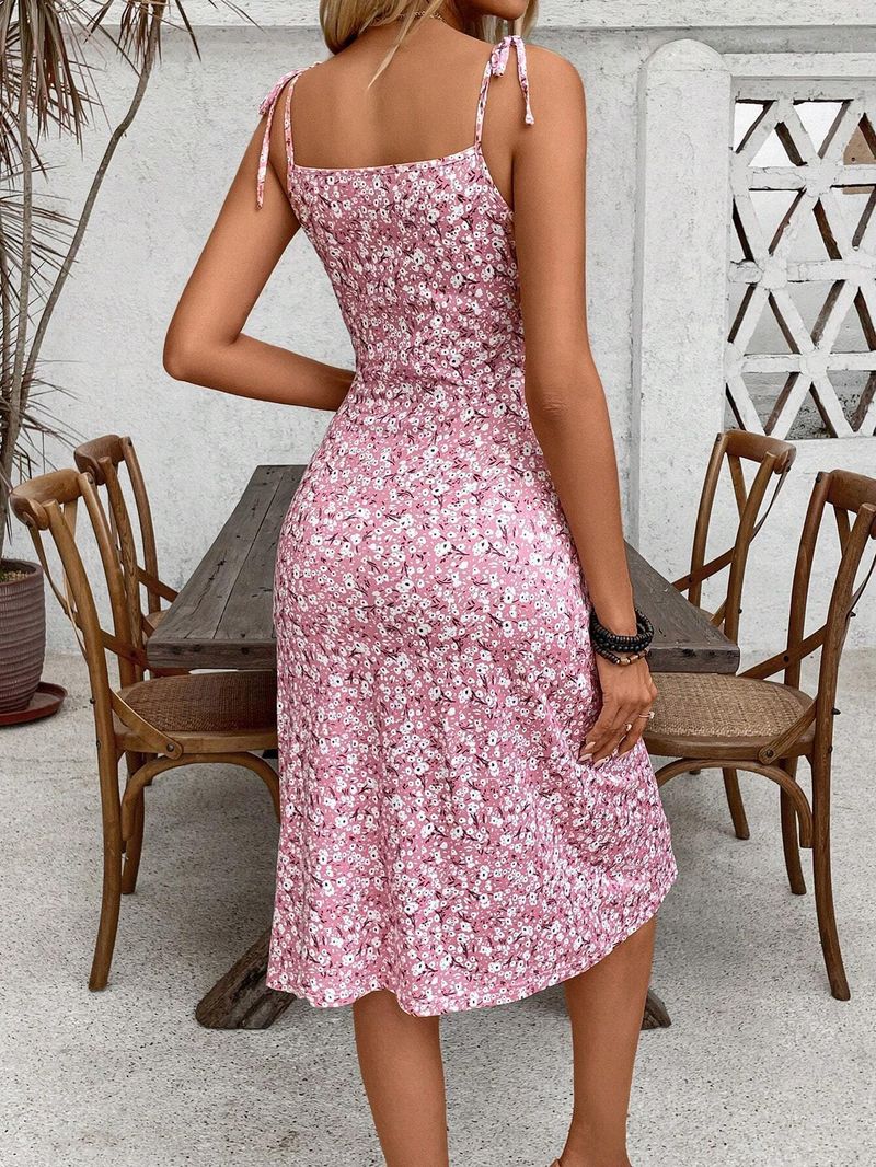Damen 2025 Sommer Sexy Strap Floral Split Kleid_voghion.com
