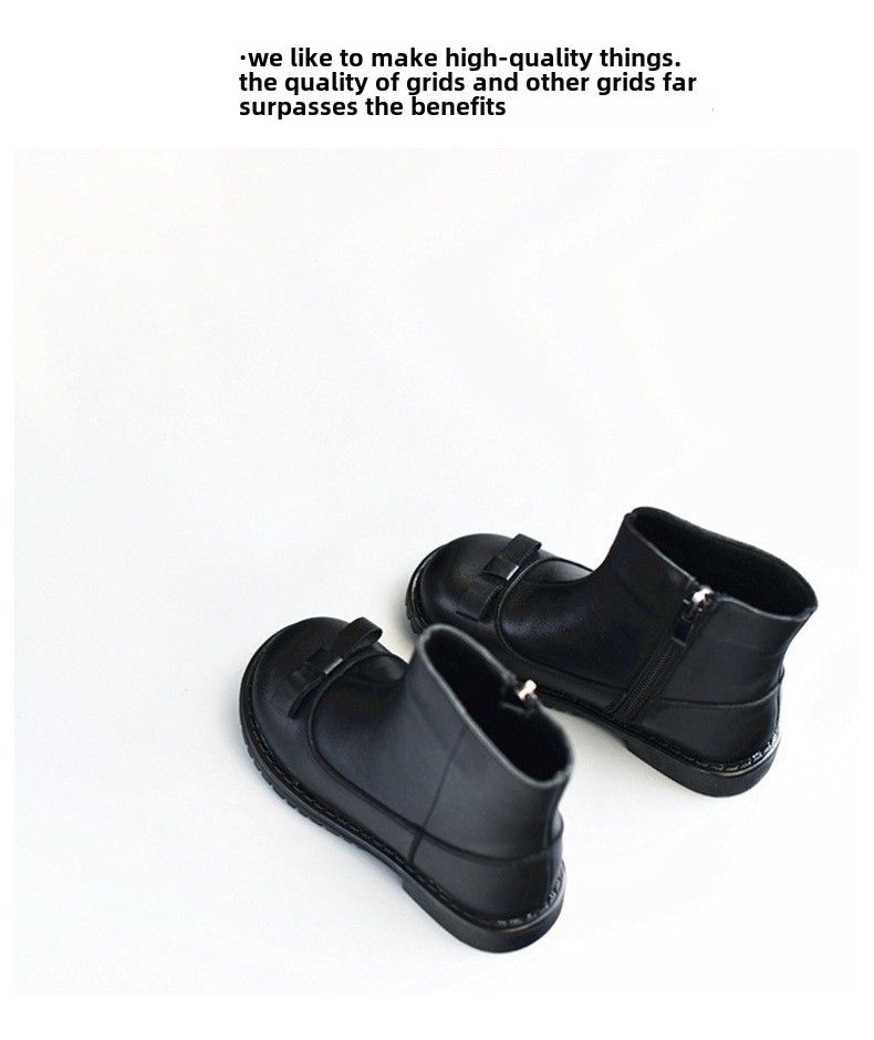 Sapatos infantis meninas sapatos de couro preto princesa Martins botas outono e inverno único algodão médio tubo curto fundo macio lã zíper_voghion.com