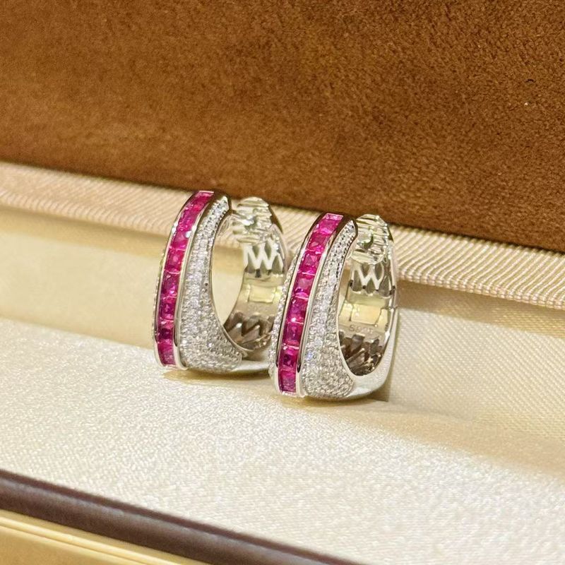 Dames S925 puur zilveren creolen - roze vierkante volle zirkonia met trapeziumvormig ontwerp, sprankelende zoete stijl_voghion.com