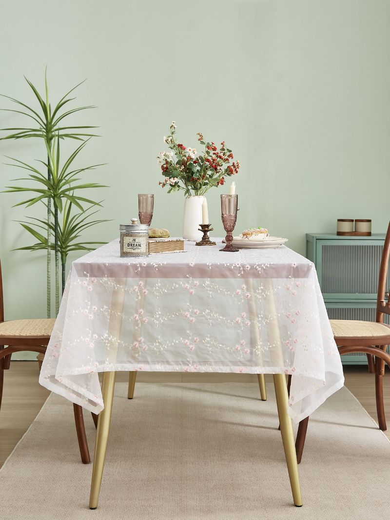Petite table à manger rectangulaire fraîche brodée de fleurs de prunier, table basse, table à manger en dentelle, table basse, nappe décorative_voghion.com