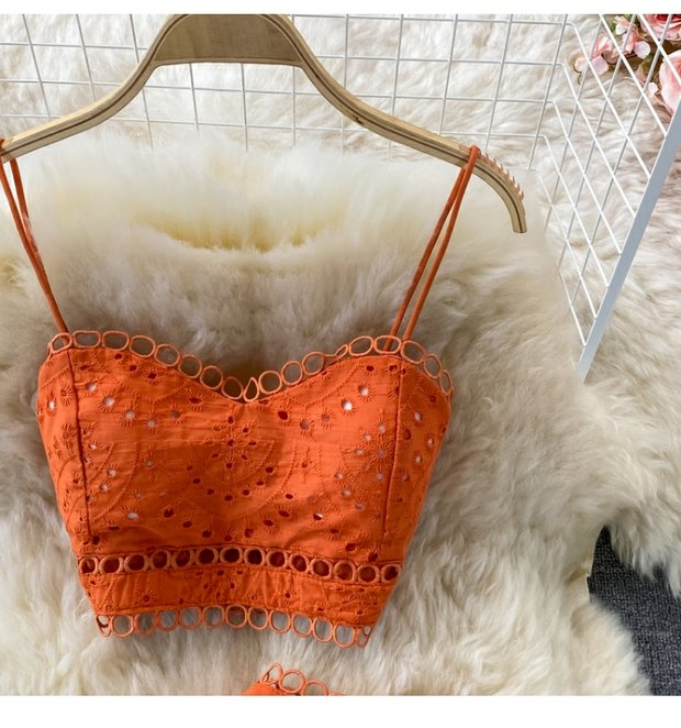 Women's Backless Short Tube Top Camisole Top Two-piece Suit 1 Waist Ruffle Skirt_voghion.com