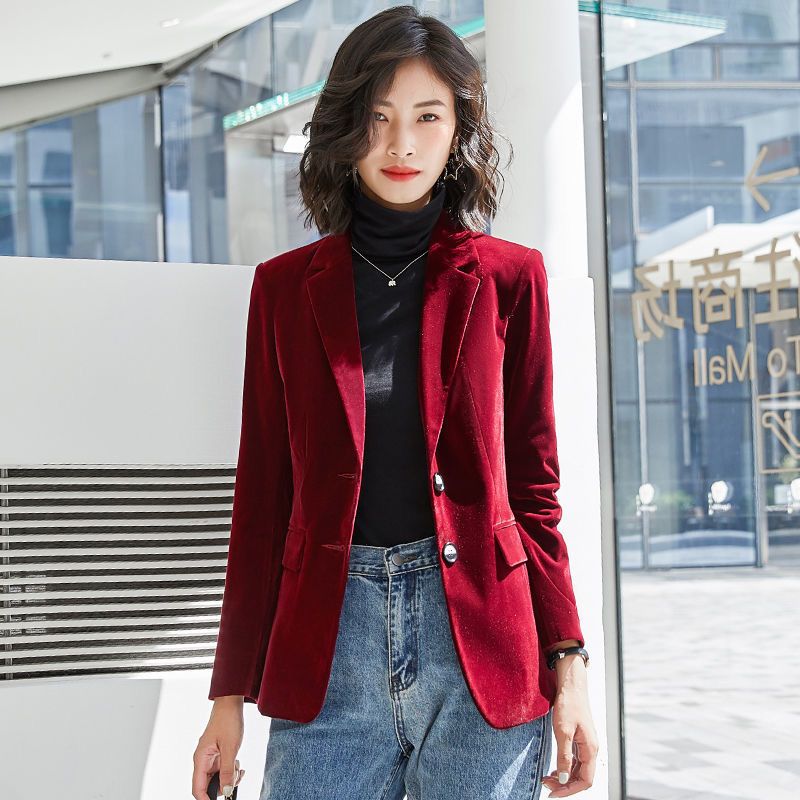 Giacca blazer di alta qualità in velluto per donna, primavera e autunno 2024, stile coreano, elegante e slim fit_voghion.com