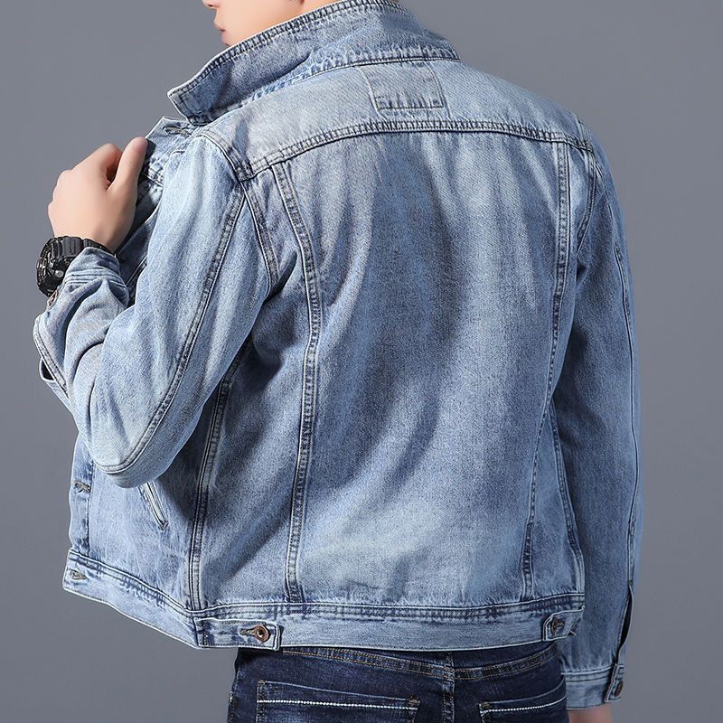 Retro Denim Jacket For Men - Loose Fit Vintage Korean Style Coat With Windproof Fabric, Casual Spring Fall Outerwear (Black/Blue) - Sizes M To 4XL_voghion.com