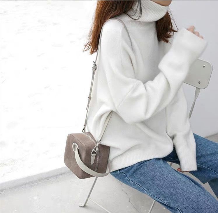 Women's High Neck Sweater Soft Cashmere Blend Knit Pullover Oversized Casual Turtleneck Top In 9 Colors (White, Black, Wine Red, Mocha, Etc.)_voghion.com