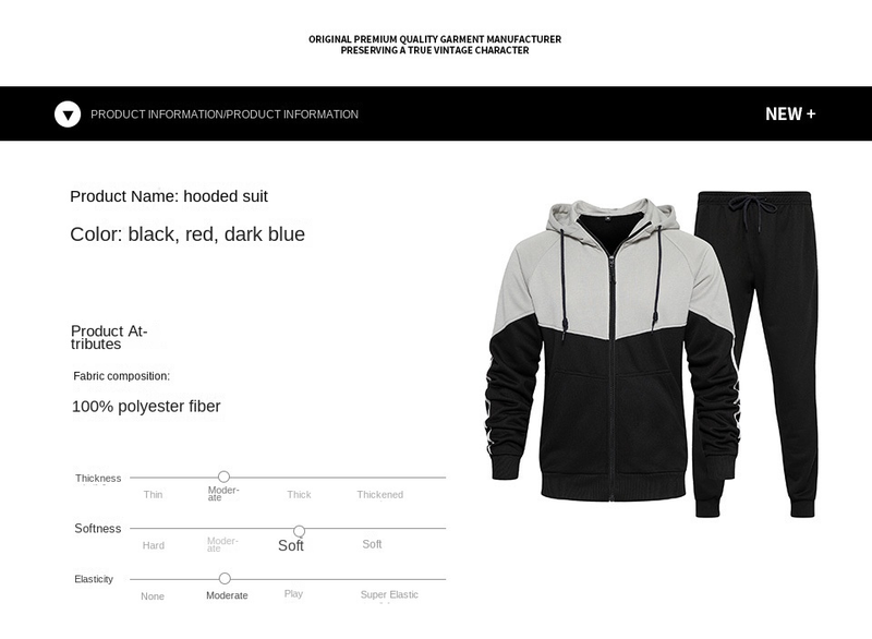 Divatos klasszikus férfi tavaszi és őszi cipzáras kapucnis, új színű, lezser sport, nagy méretű, bő pulóveröltöny_voghion.com