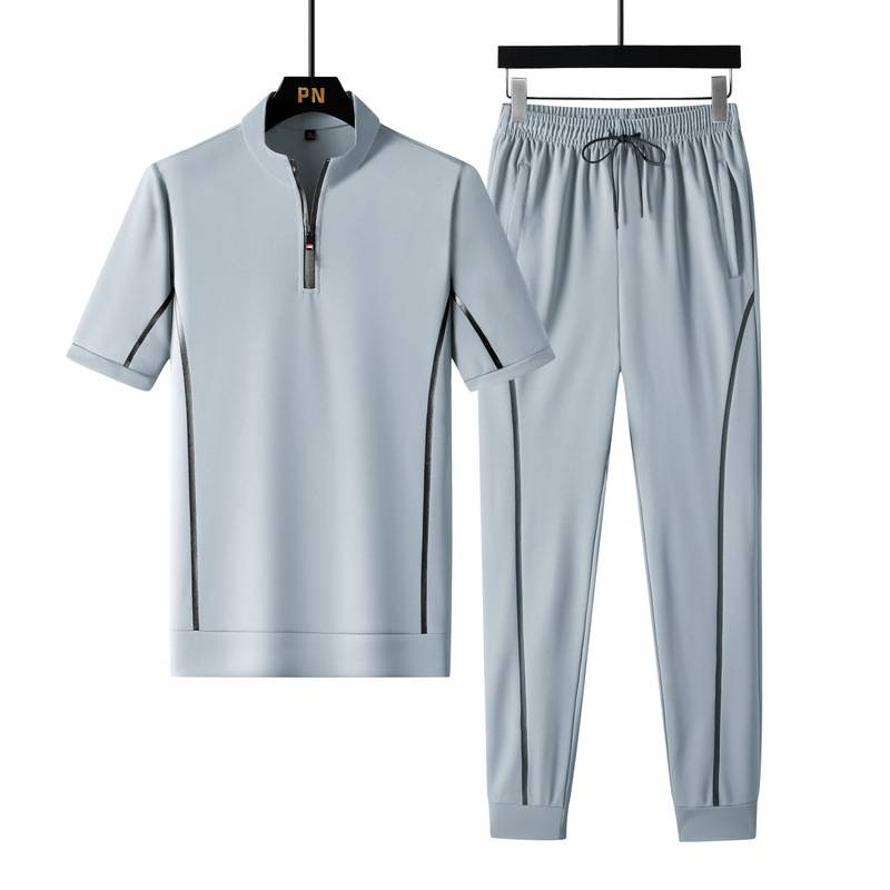 Herrenbekleidung Sport Langarmanzug Reißverschluss T-Shirt Hose Lässiger Zweiteiliger Anzug_voghion.com
