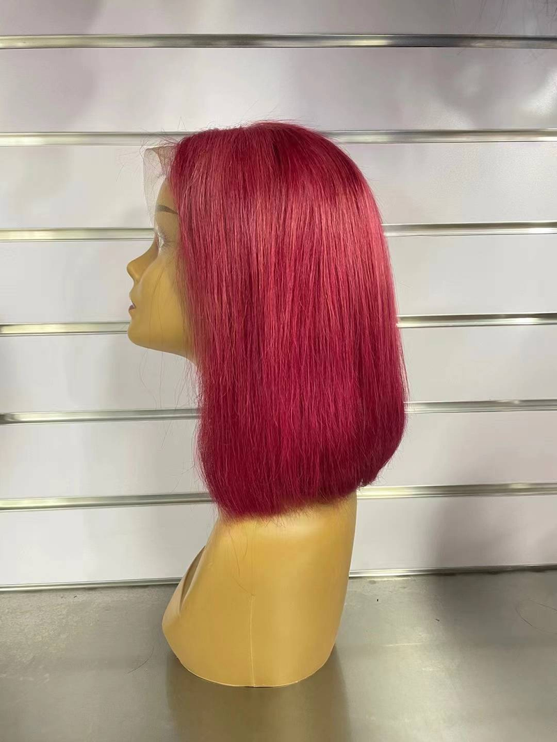 99j#Kurzer Bob 13x4 Lace Front Perücke 100% Echthaar Perücke_voghion.com