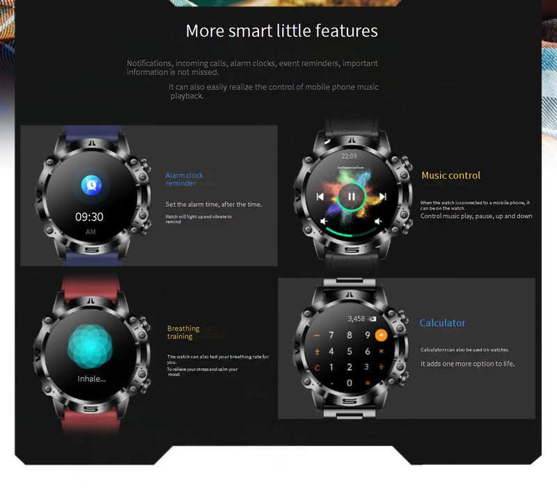 Montre intelligente ET482 Sports de plein air AMOLDE HD ECG Appel Bluetooth Glycémie non invasive_voghion.com