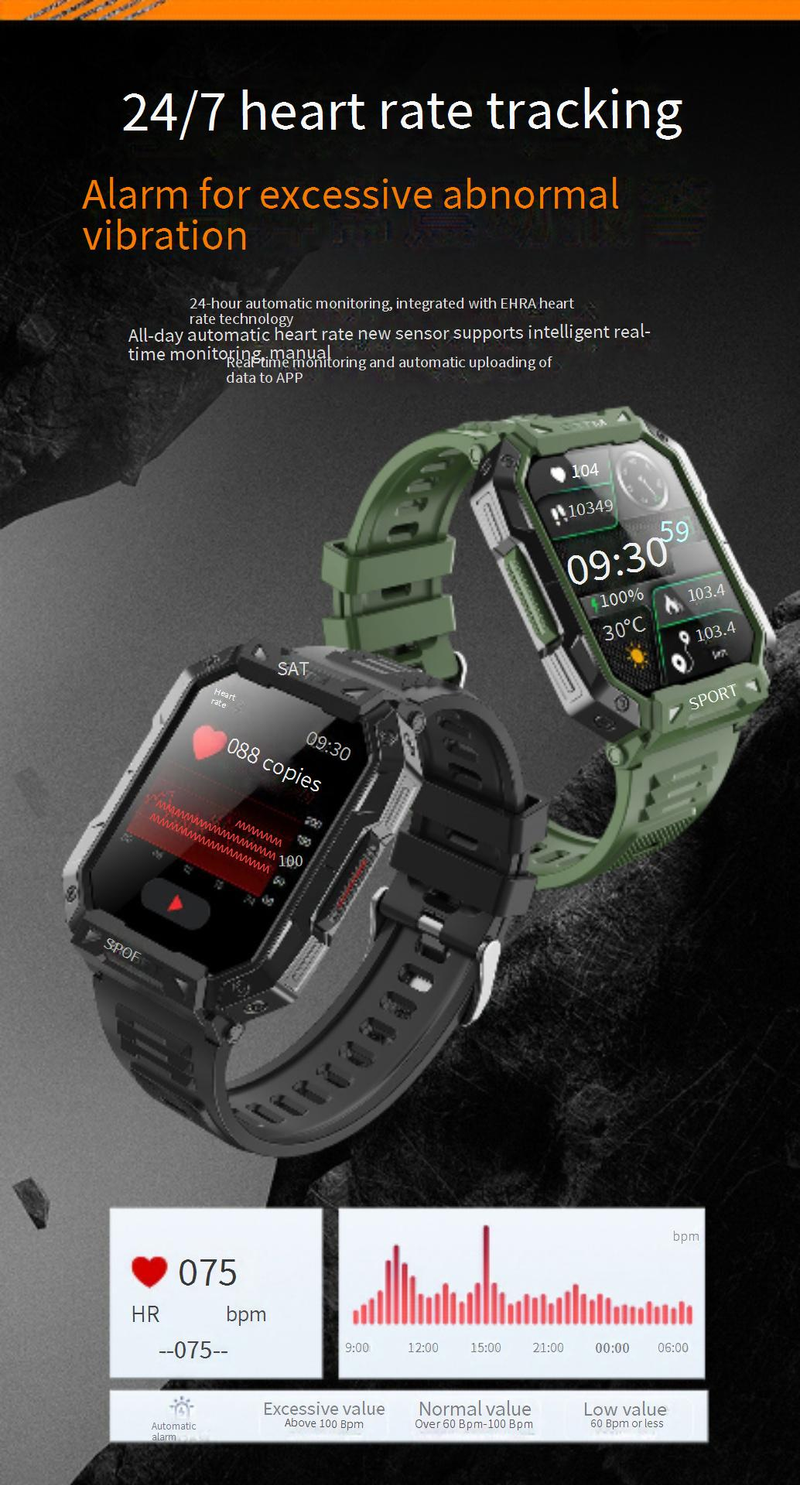 F307 Outdoor Triple Proof Smart Watch Bluetooth Chiamata Cardiofrequenzimetro Braccialetto Sportivo 2.1 Pollici Glicemia Non Invasiva_voghion.com