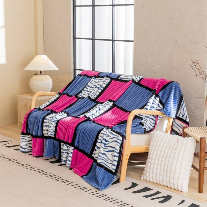 Striped Flannel Blanket Super Soft Thick Plush Throw For Bed Couch Office Lightweight Warm Baby Fleece With Checkered Print_voghion.com