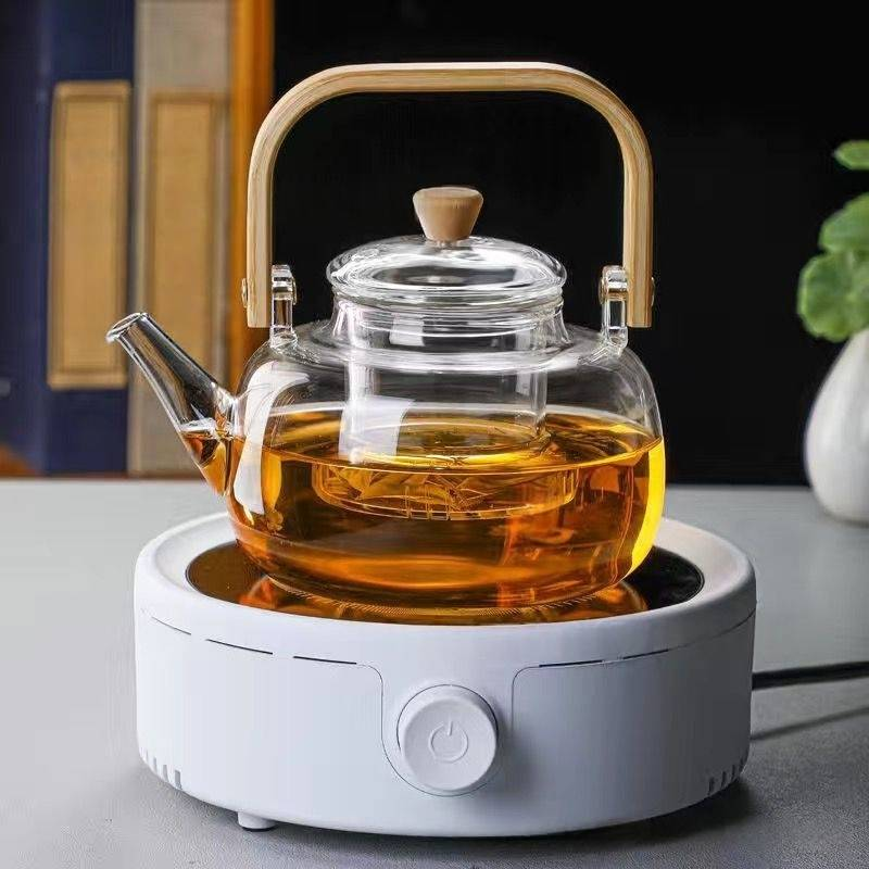 BambooZen Glass Teapot - Thickened Borosilicate With Wooden Handle (1.2L, Stovetop Safe, High-Temperature Resistant)_voghion.com