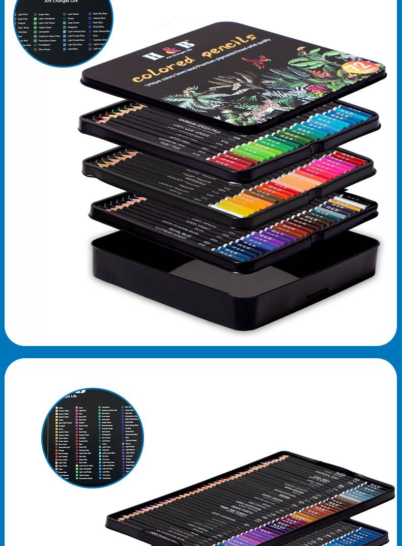 H&B Professional Oil-Based Colored Pencils Set - 72/120 Colors For Artists, Students & Adults - Vibrant & Smooth Drawing, Sketching & Coloring_voghion.com